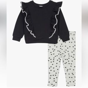 Splendid Baby Girls Infant Toddler Legging Set Black & White Hearts 18-24 Ruffle
